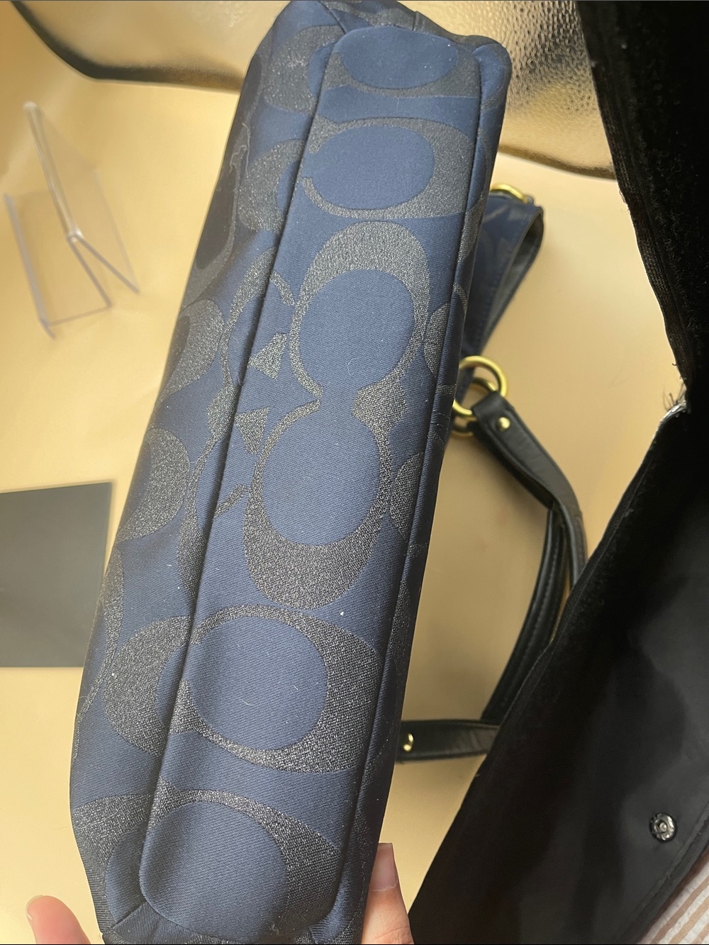 Coach Navy Signature Canvas Tote with Gold Buckle Accents - Picture 5 of 8